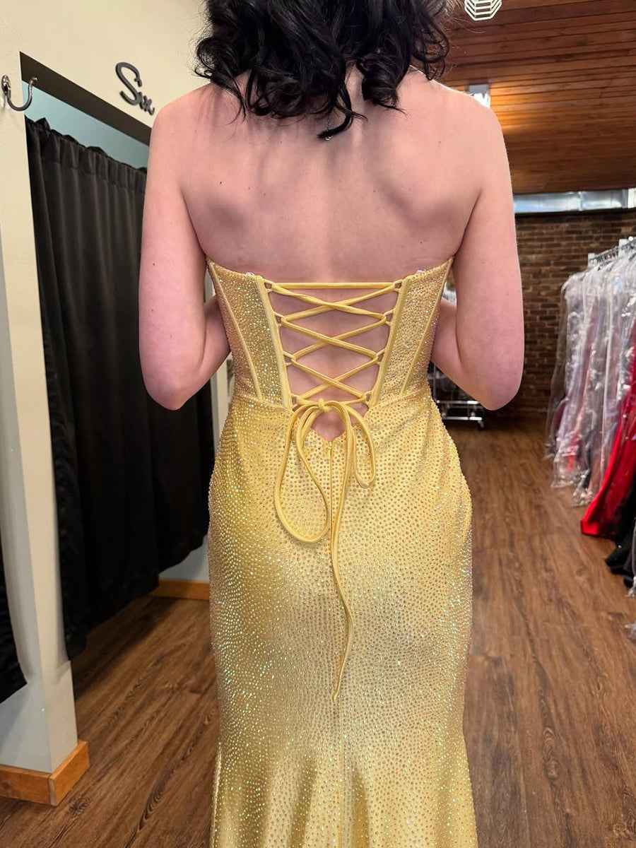 Mermaid Strapless Corset Bodice Long Prom Dress with Ruffle Slit