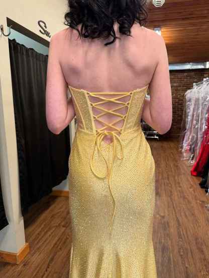 Mermaid Strapless Corset Bodice Long Prom Dress with Ruffle Slit