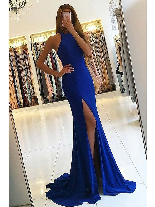 High Neck Floor-Length Prom Dresses in Trumpet/Mermaid Style