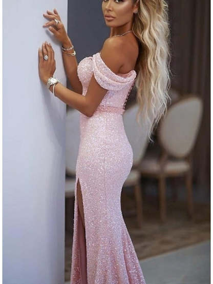 Off-the-Shoulder Floor-length Sheath Prom Dresses
