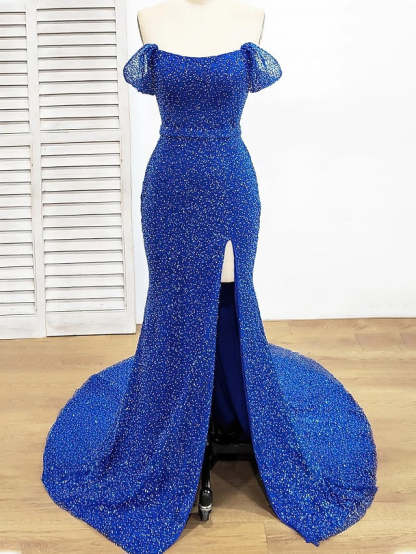 Off-the-Shoulder Floor-length Sheath Prom Dresses