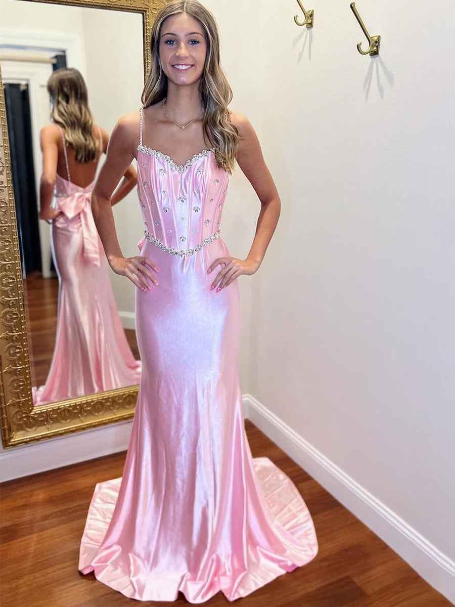 Mermaid Sweetheart Satin Long Prom Dress with Beading
