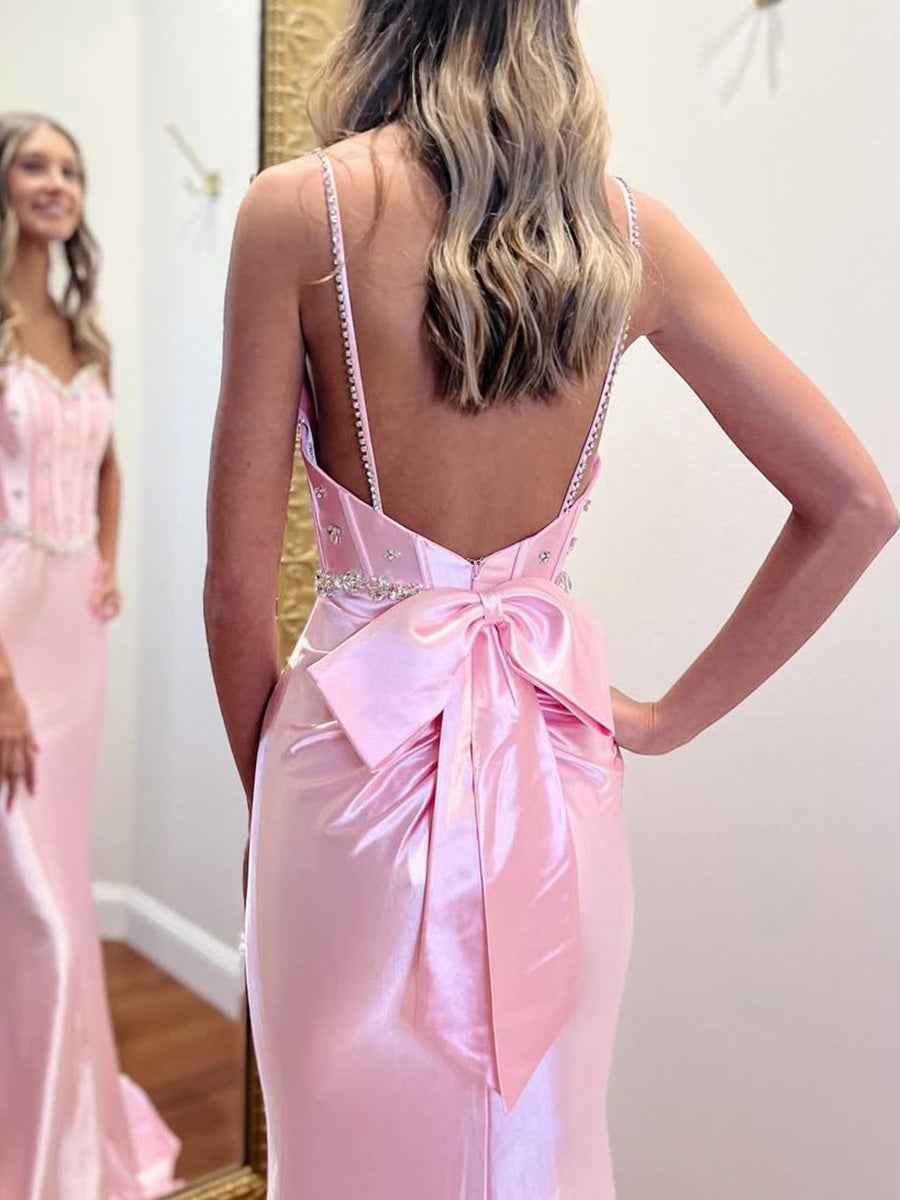 Mermaid Sweetheart Satin Long Prom Dress with Beading