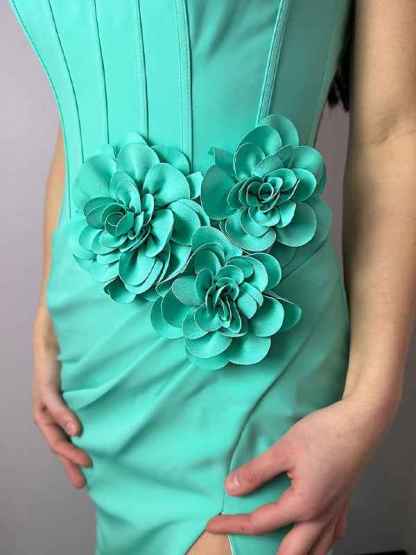 Mint Green Mermaid Strapless Satin Long Prom Dress with Slit