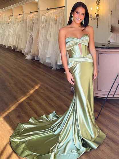 Navy Mermaid Strapless Corset Bodice Prom Dress with Slit