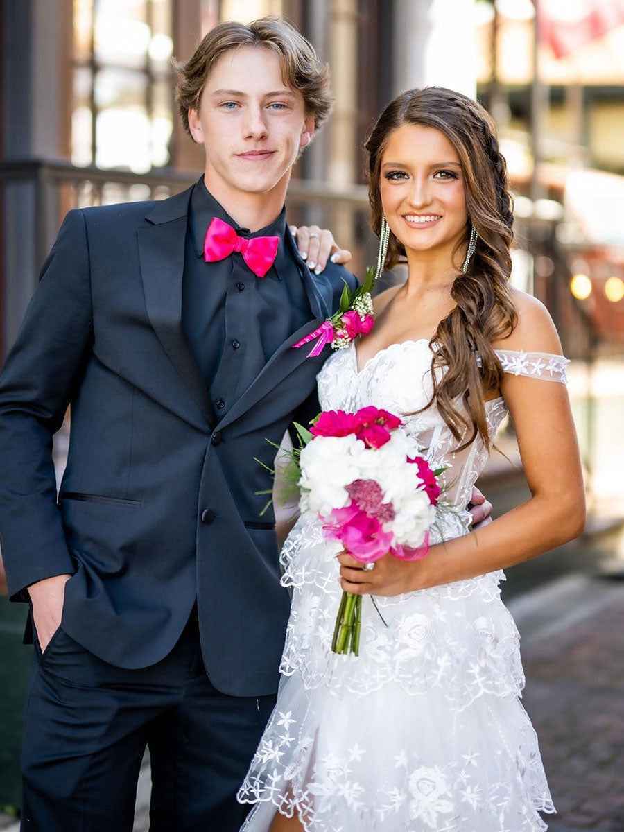 Off the Shoulder Appliques Tiered Long Prom Dress