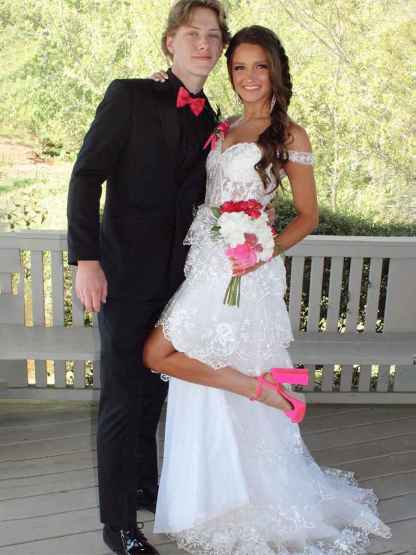 Off the Shoulder Appliques Tiered Long Prom Dress