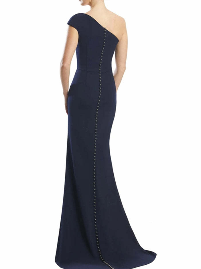 One-Shoulder Floor-Length Trumpet/Mermaid Gown for the Mother of the Bride