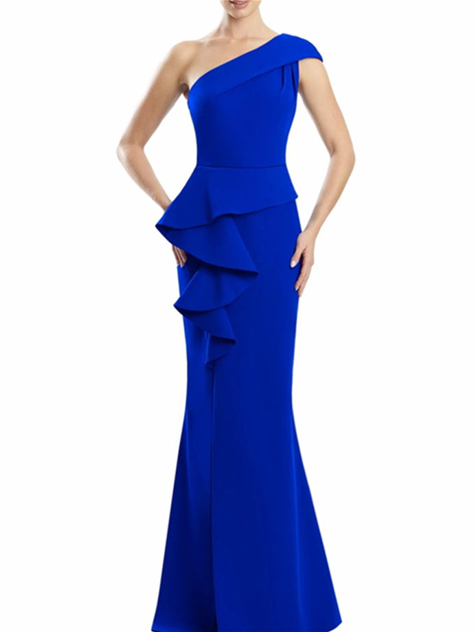 One-Shoulder Floor-Length Trumpet/Mermaid Gown for the Mother of the Bride