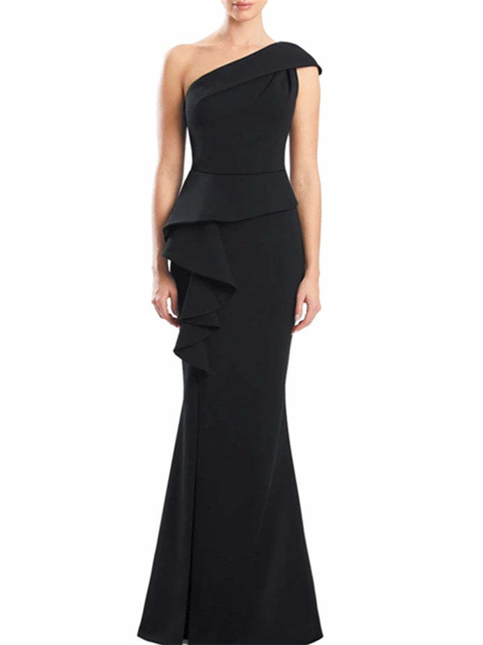 One-Shoulder Floor-Length Trumpet/Mermaid Gown for the Mother of the Bride