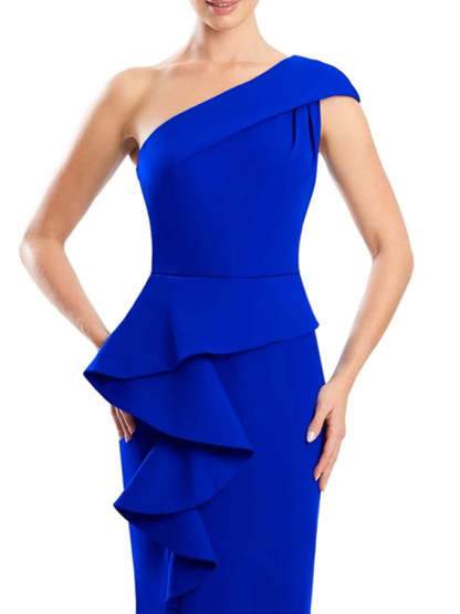 One-Shoulder Floor-Length Trumpet/Mermaid Gown for the Mother of the Bride