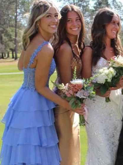 One Shoulder A-Line Empire-Waist Tiered Chiffon Prom Dress