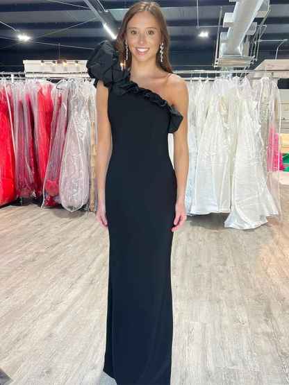 One Shoulder Mermaid Ruffled Satin Long Prom Dress