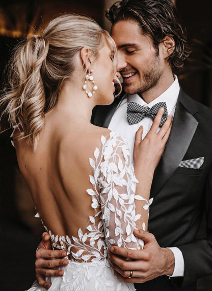 V-Neck Princess A-Line Floor-Length Bridal Gown