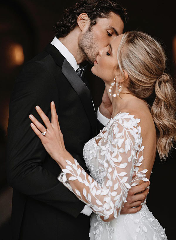 V-Neck Princess A-Line Floor-Length Bridal Gown