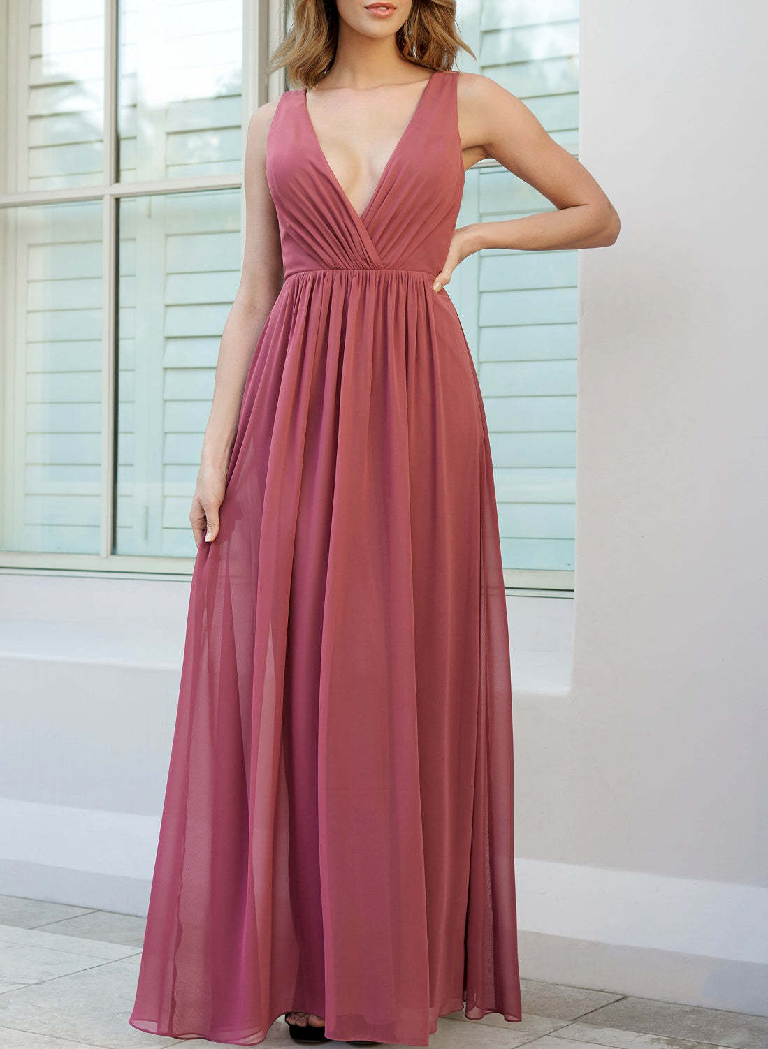 V-Neck Floor-length A-Line Princess Bridesmaid Gowns