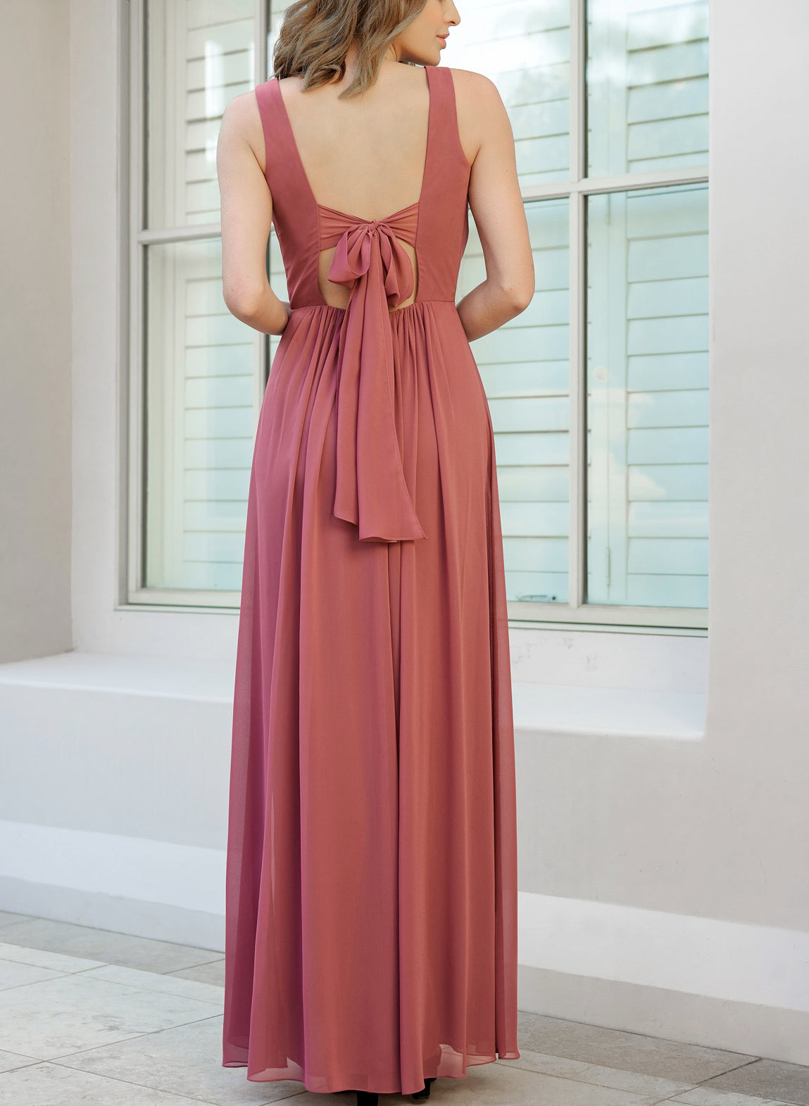 V-Neck Floor-length A-Line Princess Bridesmaid Gowns