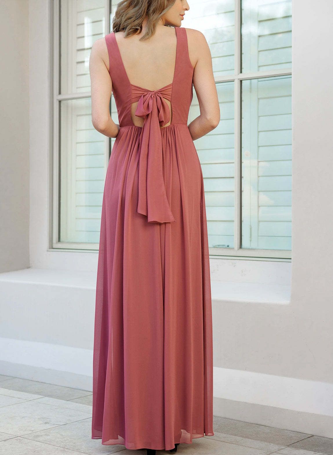 V-Neck Floor-length A-Line Princess Bridesmaid Gowns