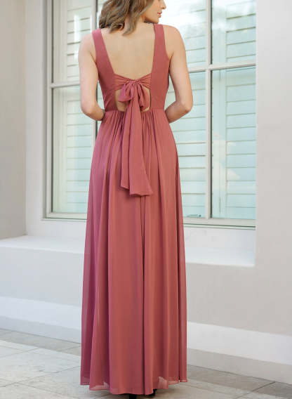 V-Neck Floor-length A-Line Princess Bridesmaid Gowns