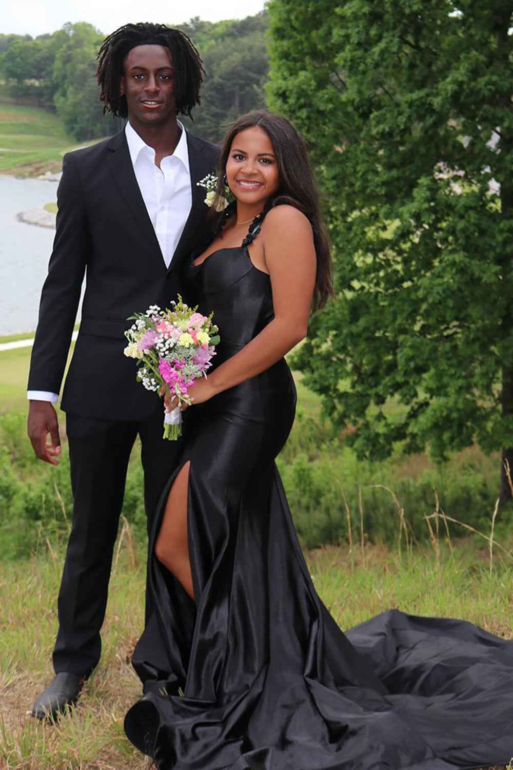 Red Spaghetti Straps Mermaid Satin Backless Long Prom Dress with Slit