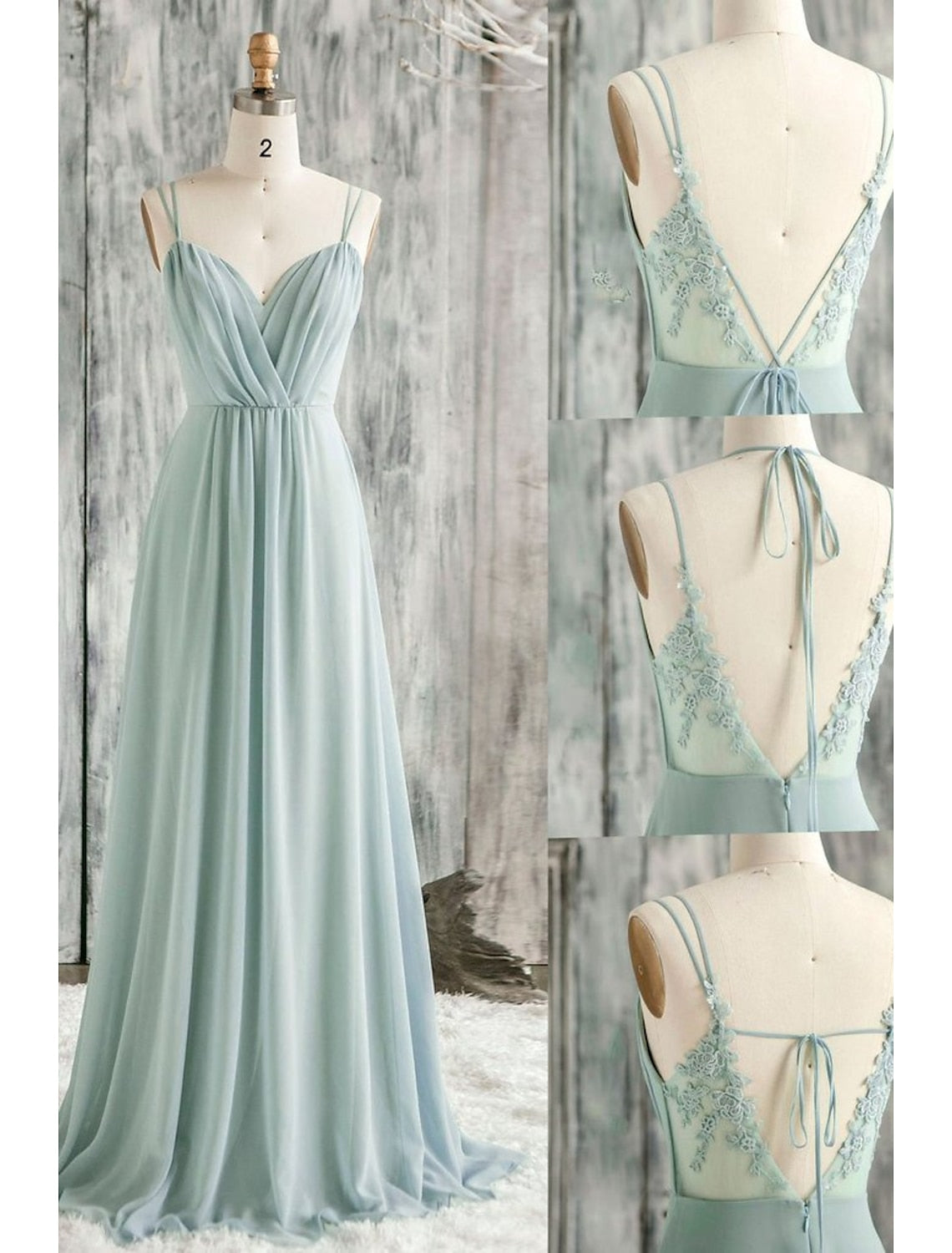 Floor-length A-Line Princess Bridesmaid Dresses with Spaghetti Straps