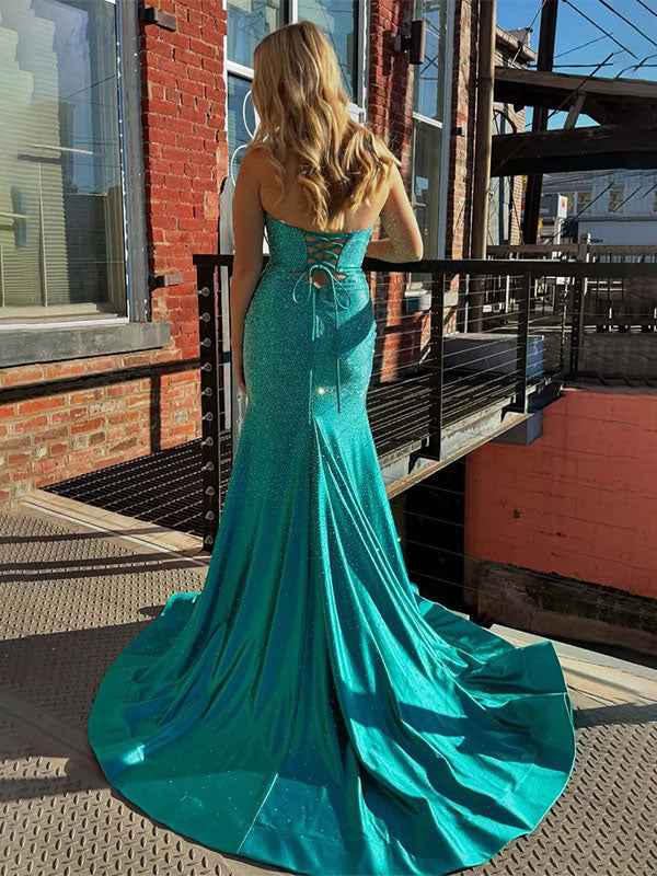 Light Yellow Mermaid Strapless Keyholes Prom Dress with Beads