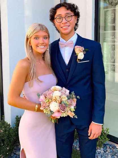 Pink Mermaid Strapless Short Prom Dress with Slit