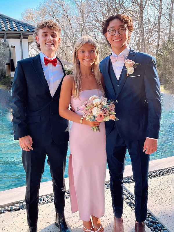 Pink Mermaid Strapless Short Prom Dress with Slit