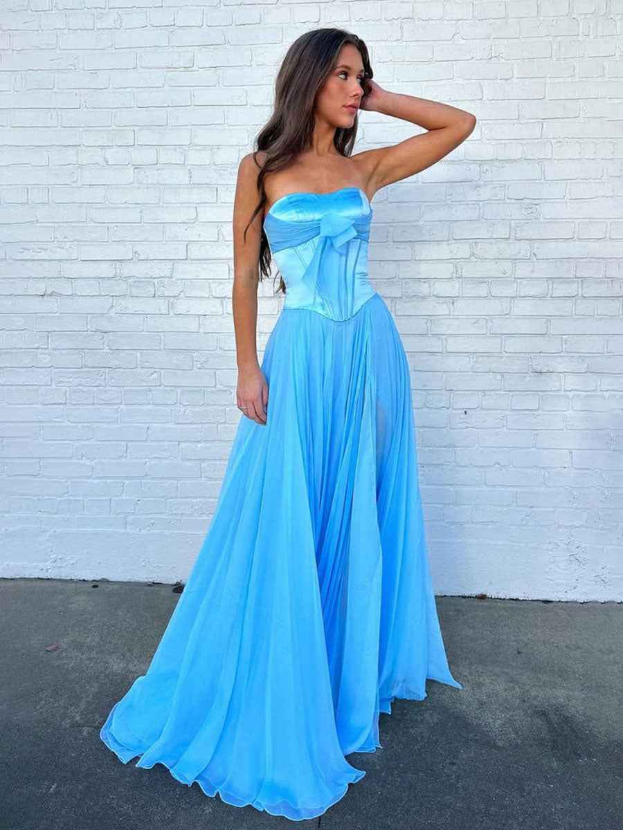 Pink Strapless A-Line Corset Bodice Prom Dress with Bow