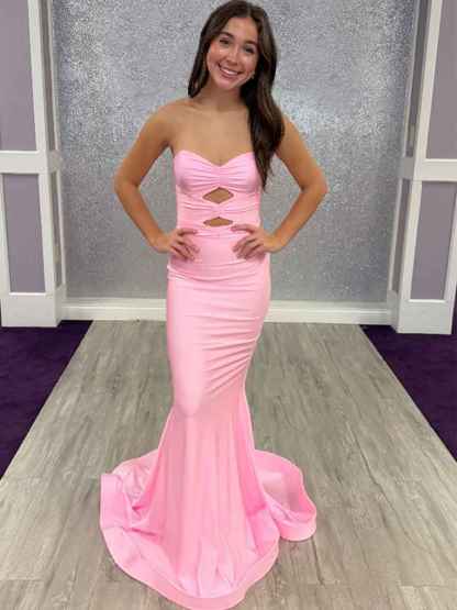 Pink Strapless Mermaid Prom Dress with Double Keyhole Front Cutouts
