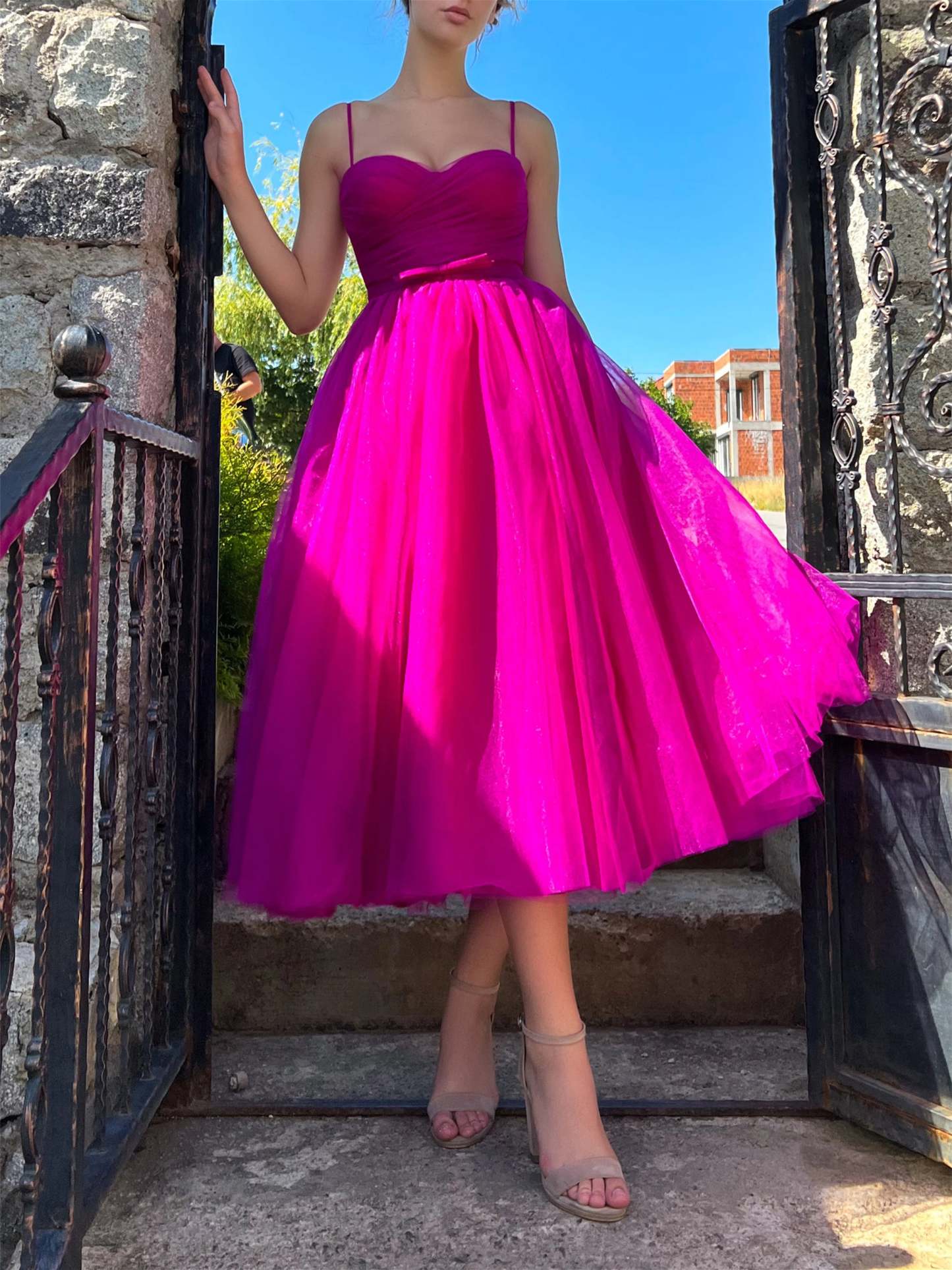 Spaghetti Strap Tea-Length Prom Dress in A-Line and Princess Styles