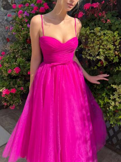 Spaghetti Strap Tea-Length Prom Dress in A-Line and Princess Styles