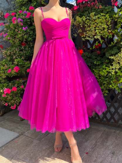 Spaghetti Strap Tea-Length Prom Dress in A-Line and Princess Styles