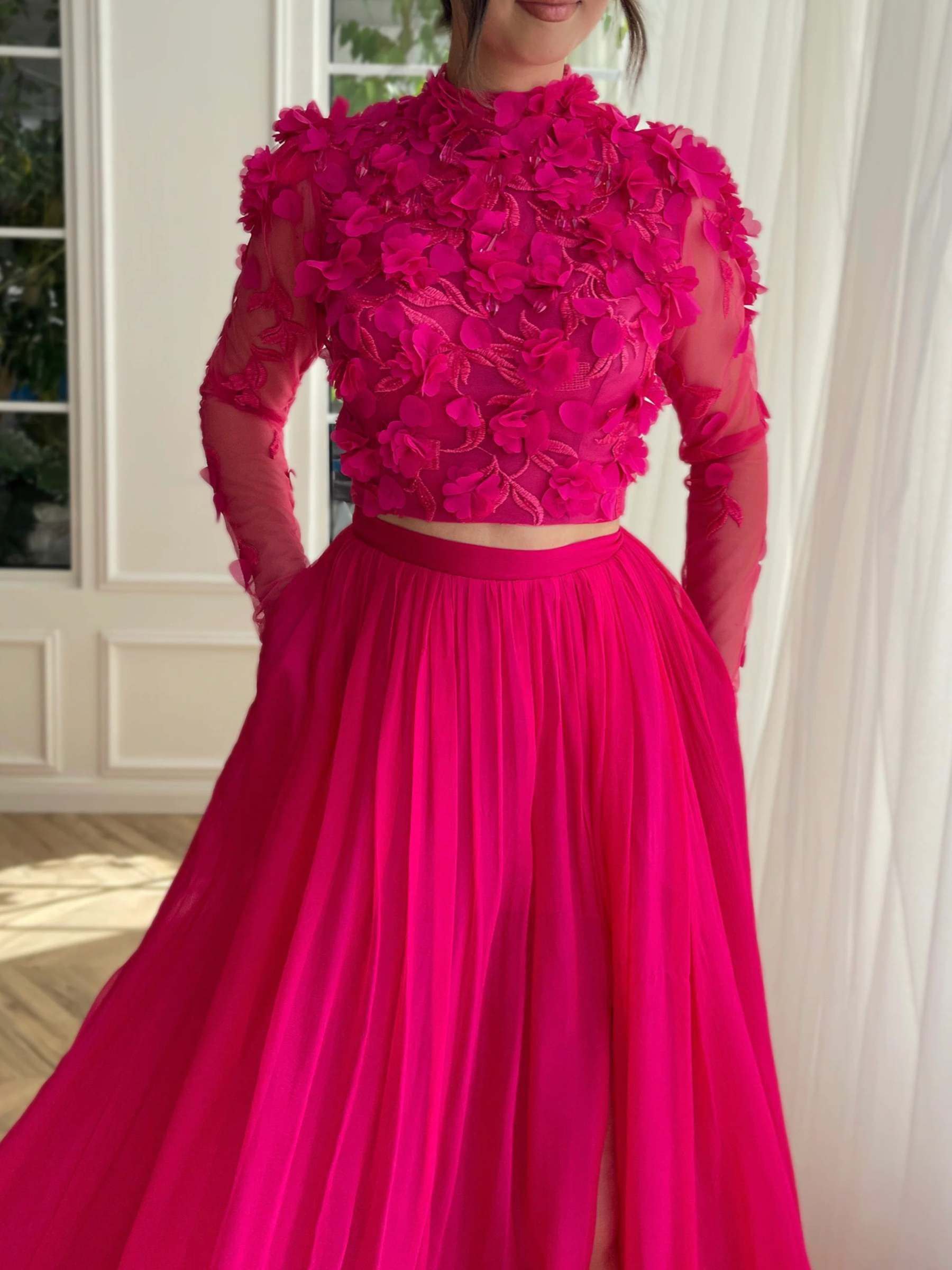 High Neck A-Line Princess Long Prom Dress with Side Split