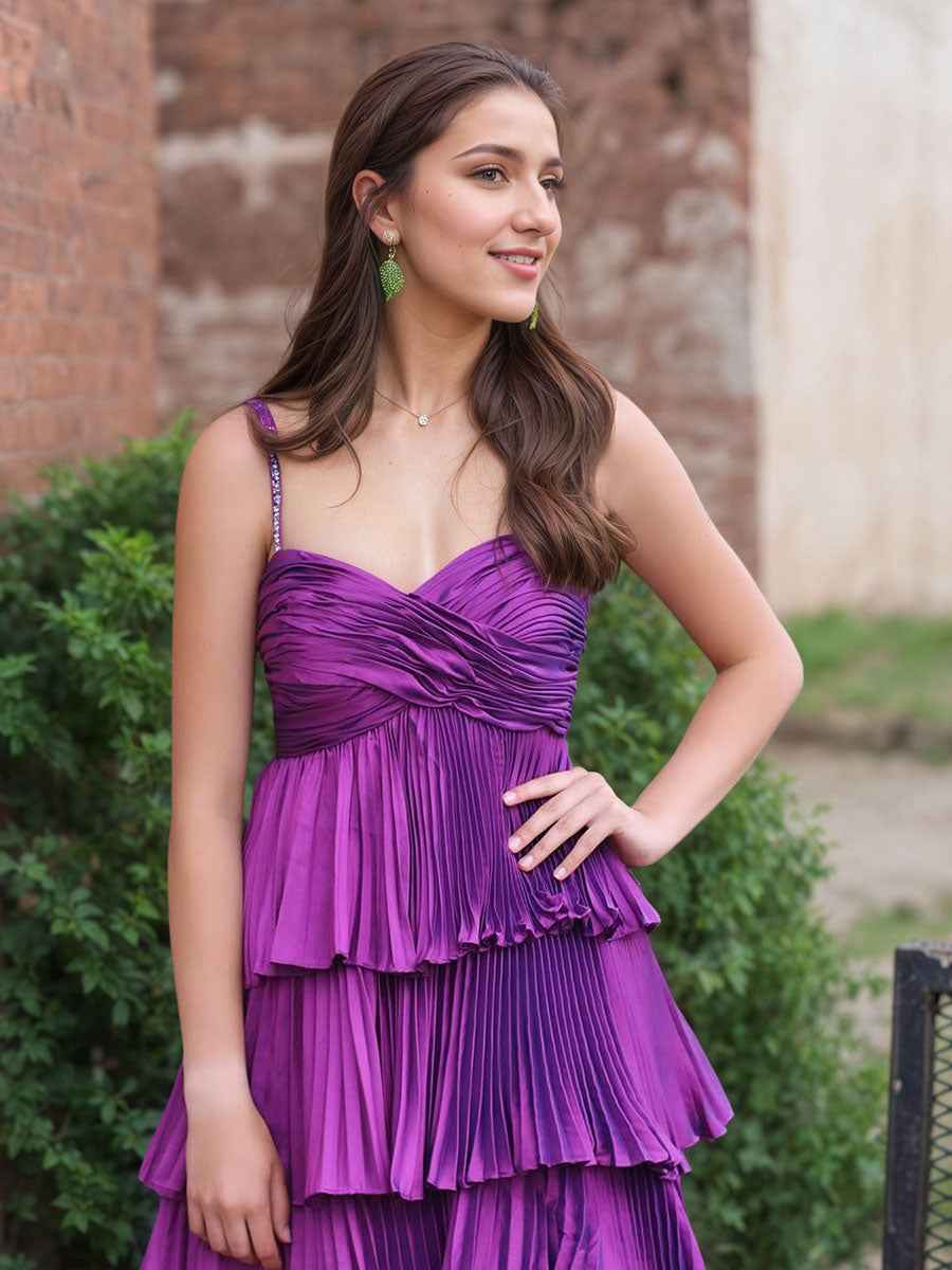 Pleated Tiered Ruffle Prom Dress with Sweetheart Bodice