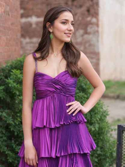 Pleated Tiered Ruffle Prom Dress with Sweetheart Bodice