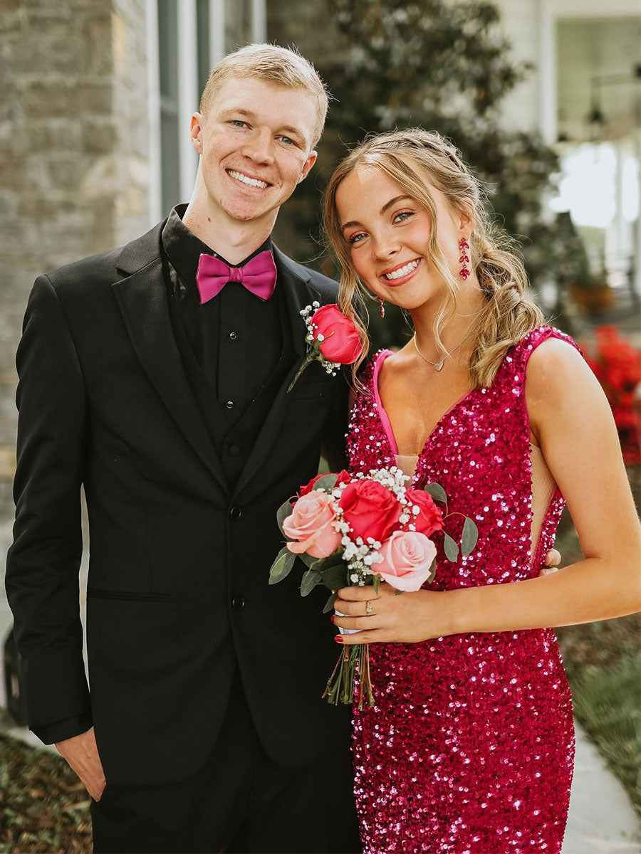 Plunge Neck Sequin Mermaid Long Prom Dress