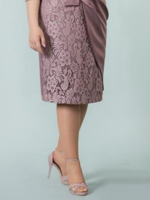 Square Neck Tea-Length Mother of the Bride Sheath/Column Dresses