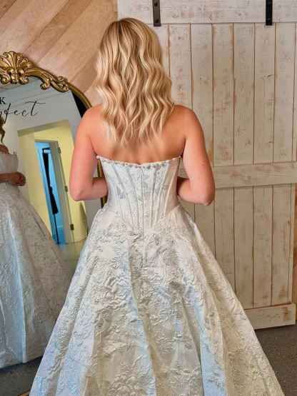 A Line Prom Dresses 3D Floral Strapless Evening Party Dresses with Bead