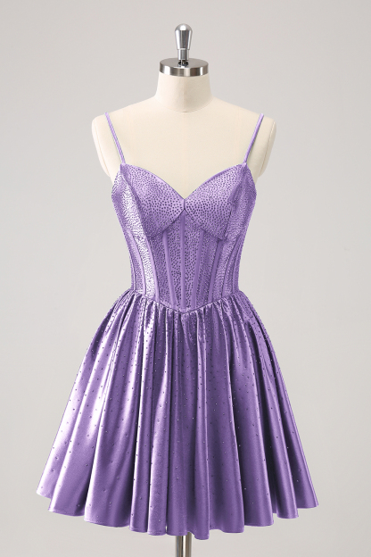 Sparkly Blue Beaded Corset A Line Short Homecoming Dress