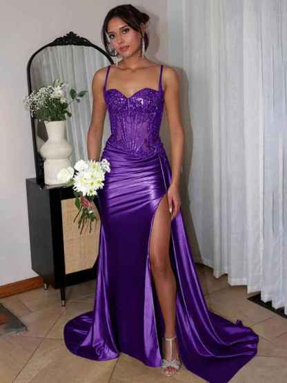 Green Mermaid Spaghetti Straps Bodice Long Prom Dress with Beads