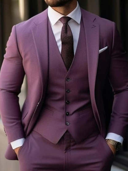 Three-Piece Single-Breasted Wedding Suit For Men Tailored Fit With Two Buttons