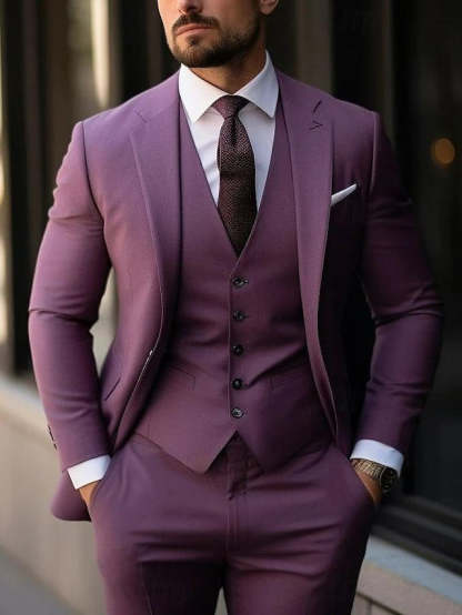 Three-Piece Single-Breasted Wedding Suit For Men Tailored Fit With Two Buttons