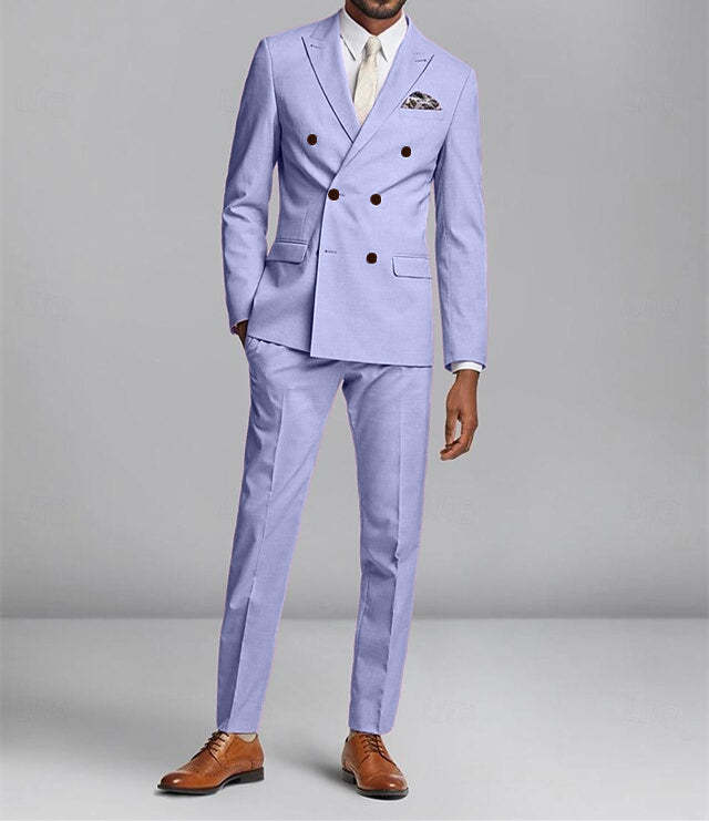Double-Breasted Six-Button Wedding Suit For Men Standard Fit 2-Piece Set