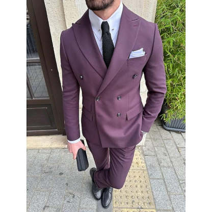 Double-Breasted Six-Button Tailored Men's Wedding Suit In Solid Colors