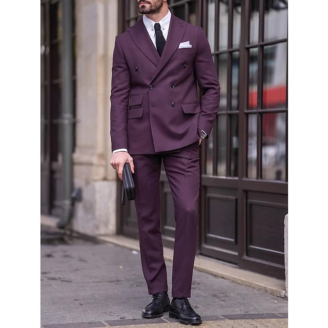 Double-Breasted Six-Button Tailored Men's Wedding Suit In Solid Colors