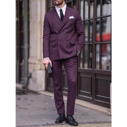 Double-Breasted Six-Button Tailored Men's Wedding Suit In Solid Colors