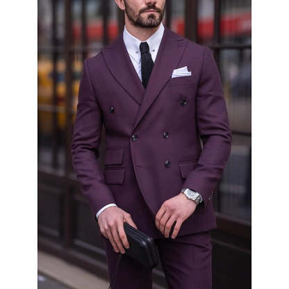 Double-Breasted Six-Button Tailored Men's Wedding Suit In Solid Colors