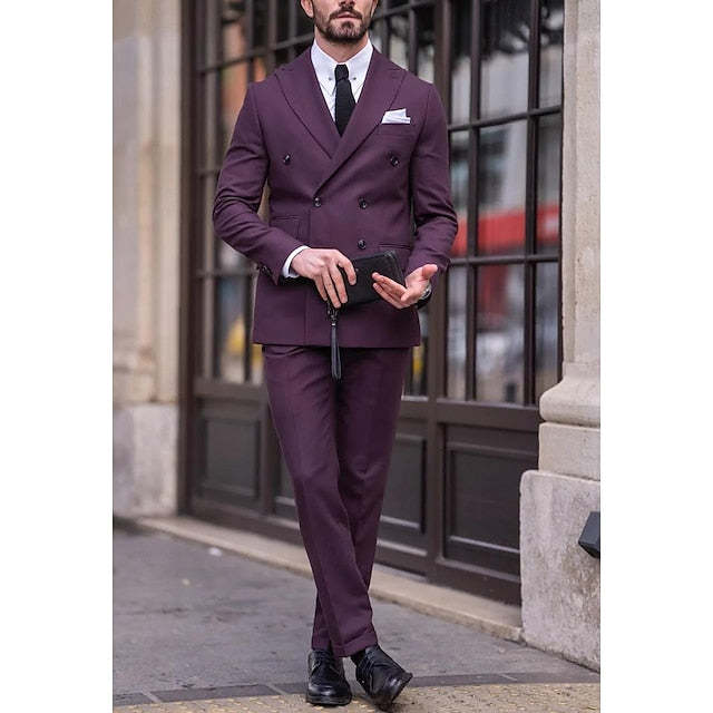 Double-Breasted Six-Button Tailored Men's Wedding Suit In Solid Colors