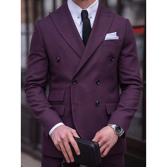 Double-Breasted Six-Button Tailored Men's Wedding Suit In Solid Colors